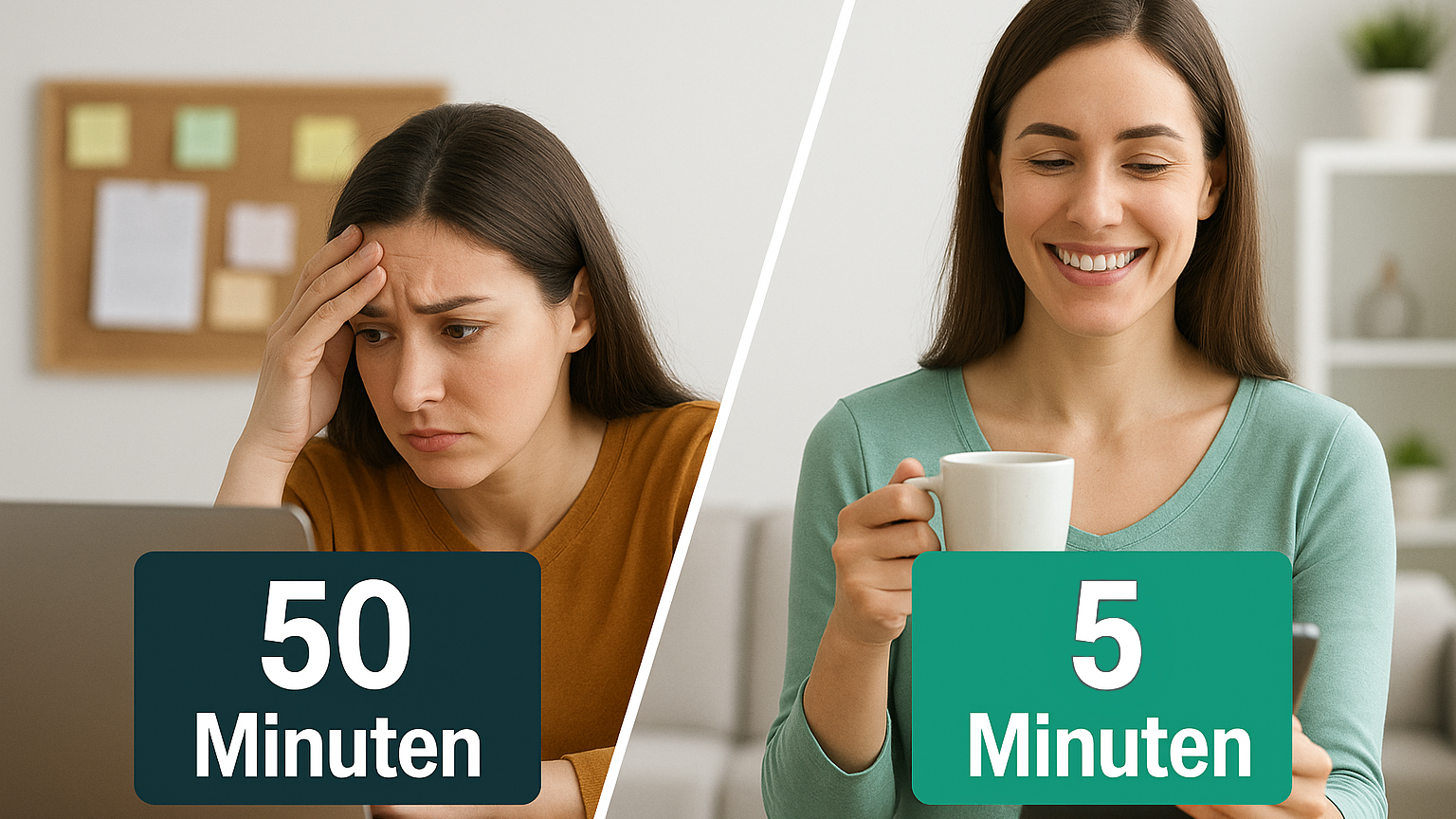 50 Minuten vs. 5 Minuten – fühlen Sie den Unterschied.
